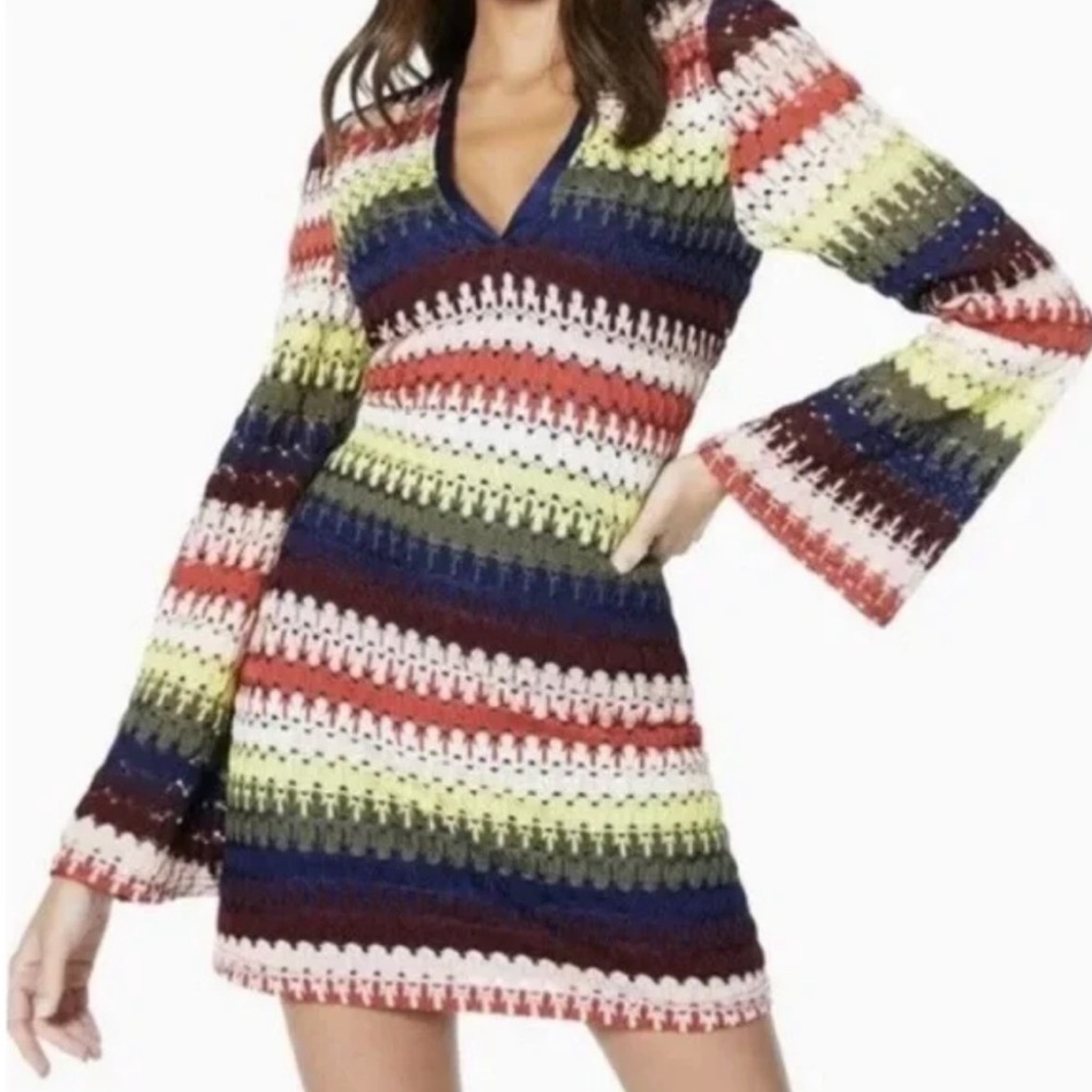 Ramy Brook Jaime Striped Crochet-Lace Dress Sz L
